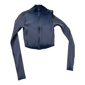 Cotton Citizen Navy Ribbed Zip-Up Top